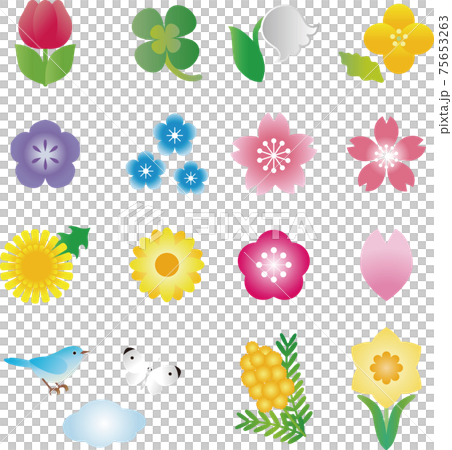 春 花のアイコン おしゃれ かわいい イラスト素材セットのイラスト素材
