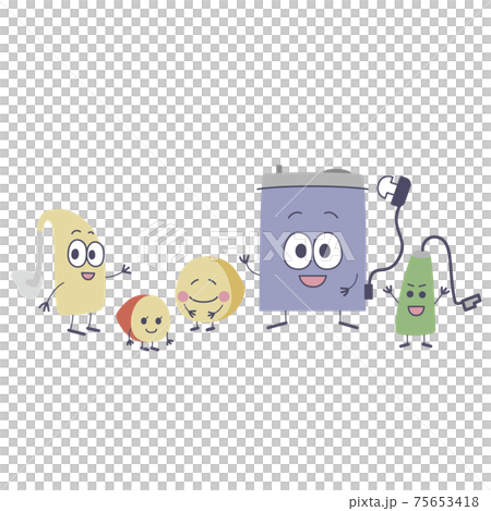 Illustrations of smiling faces of various types of hearing aid characters 75653418