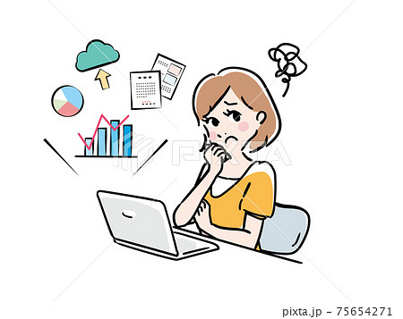 オフィス　仕事効率の悪い女性 75654271