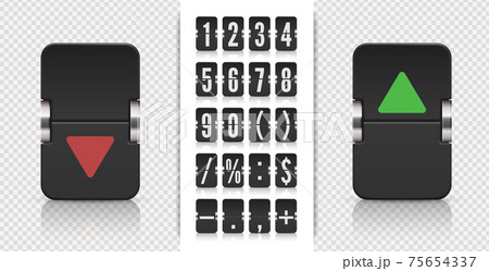 Flip number and symbol scoreboard. Analog flip airport board for countdown timer. Stock exchange vector mechanic board. 75654337