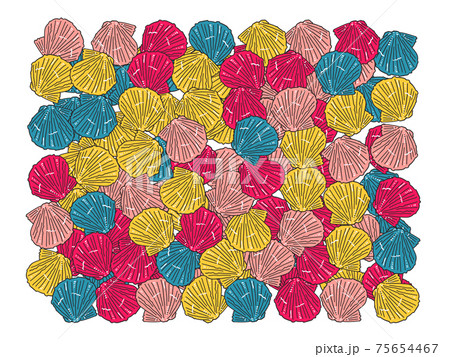 手描きのナデシコの貝殻イラスト・長方形埋めつくし 75654467
