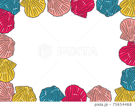 手描きのナデシコの貝殻イラスト・長方形四方フレーム 75654468