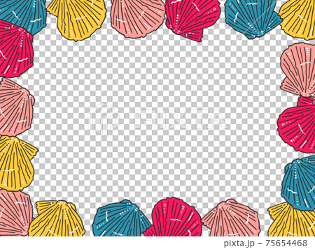 手描きのナデシコの貝殻イラスト・長方形四方フレーム 75654468