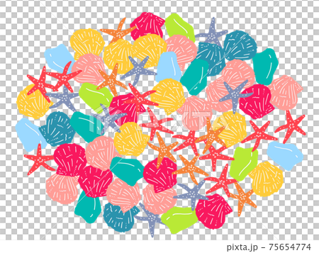 Hand-painted dianthus shell, sea glass and starfish illustration, painting only, oval filling 75654774
