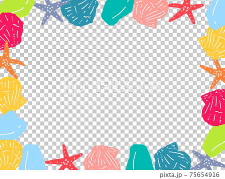 手繪石竹貝殼,海玻璃,海星插圖(僅繪畫),矩形方形框架 手繪石竹貝殼,海玻璃,海星插圖(僅繪畫),矩形方形框架 75654916