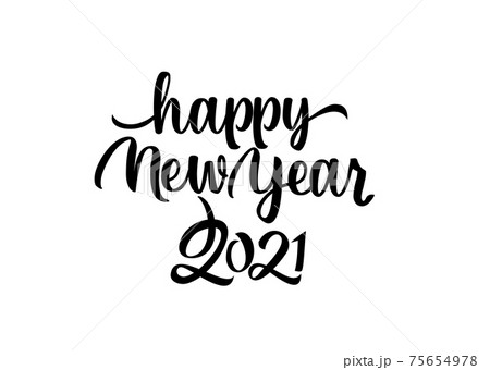 Happy New Year. Hand drawn creative calligraphy brush pen lettering. design holiday greeting cards and invitations of Merry Christmas and Happy New Year banner poster logo seasonal holiday.	 75654978