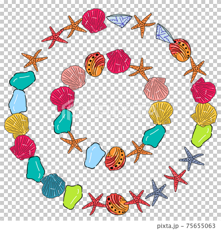 Hand-painted beachcombing illustration, circle frameset, small Hand-painted beachcombing illustration, circle frameset, small 75655063