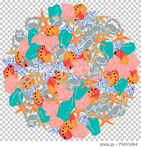 Hand-painted beachcombing illustration, circle filling, painting only Hand-painted beachcombing illustration, circle filling, painting only 75655064