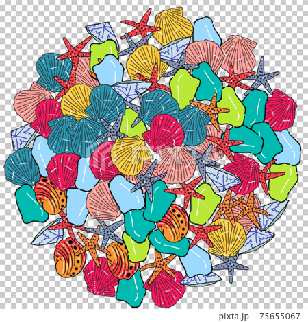 Hand-painted beachcombing illustration / circle filling 75655067