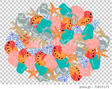 手描きのビーチコーミングイラスト・楕円埋めつくし・塗りのみ 手描きのビーチコーミングイラスト・楕円埋めつくし・塗りのみ 75655175