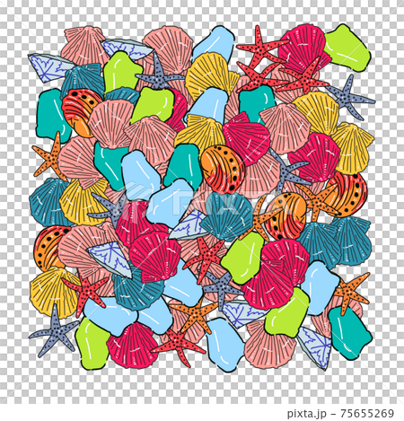 手描きのビーチコーミングイラスト・正方形埋めつくし 手描きのビーチコーミングイラスト・正方形埋めつくし 75655269