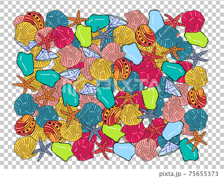 手描きのビーチコーミングイラスト・長方形埋めつくし 75655373