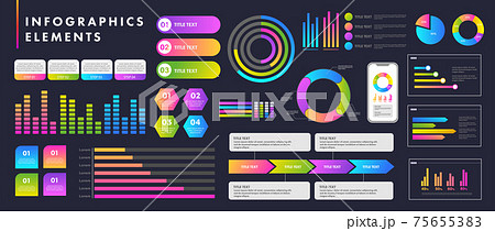 ビジネスシーンで役に立つインフォグラフィック いろいろなグラフのベクターイラスト ピクトグラムやアイのイラスト素材