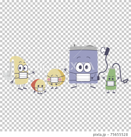 Illustrations of various types of hearing aid characters in masks 75655528