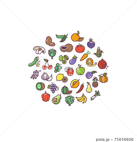 Fruit and vegetables organic flat icons in circle design Fruit and vegetables organic flat icons in circle design 75656606