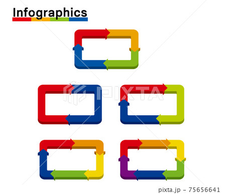 インフォグラフィックスイラストセット 立体3d分割スクエア四角形と矢印のチャート図pdcaビジネスのイラスト素材