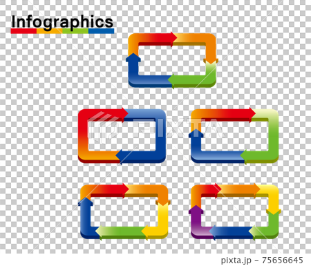 インフォグラフィックスイラストセット 立体3d分割スクエア四角形と矢印のチャート図pdcaビジネスのイラスト素材