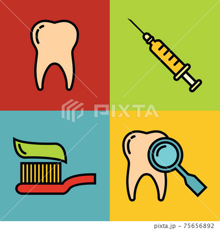 Dentistry medical cartoon icons on color background Dentistry medical cartoon icons on color background 75656892