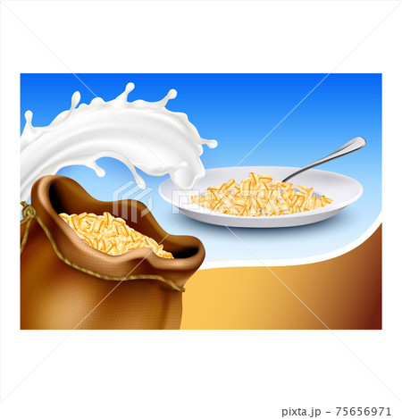 Oatmeal Breakfast Bright Promotional Poster Vector Illustration Oatmeal Breakfast Bright Promotional Poster Vector Illustration 75656971
