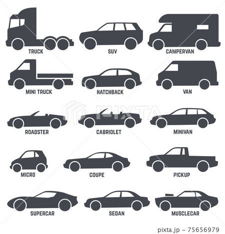 Car automobile types black icons isolated on white Car automobile types black icons isolated on white 75656979