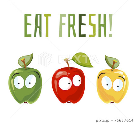 Eat fresh. Surprised apples with eyes. 75657614