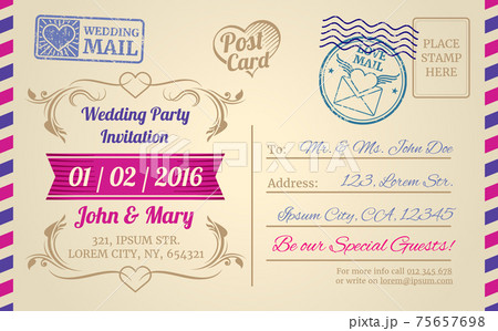 Vintage postcard template for wedding invitation, love letter, valentines day 75657698