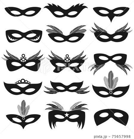 Black carnival party face masks isolated on white set 75657998