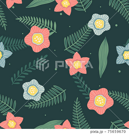 Seamless pattern with flowers and leaves. Creative floral texture. Great for fabric, textile Vector Illustration Seamless pattern with flowers and leaves. Creative floral texture. Great for fabric, textile Vector Illustration 75659670