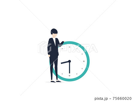 時計と若い男性のイラスト素材 75660020
