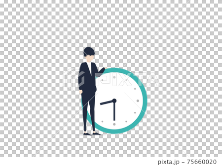 時計と若い男性のイラスト素材 75660020