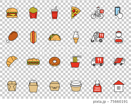Fast food and delivery icon set 75660191