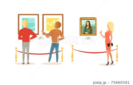 People Looking at Paintings at Exhibition, Visitors Viewing Exhibits at Museum Cartoon Vector Illustration People Looking at Paintings at Exhibition, Visitors Viewing Exhibits at Museum Cartoon Vector Illustration 75660391