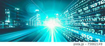 Digital data flow on road with motion blur to create vision of fast speed transfer Digital data flow on road with motion blur to create vision of fast speed transfer 75662149
