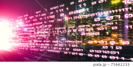 Digital data flow on road with motion blur to create vision of fast speed transfer 75662233
