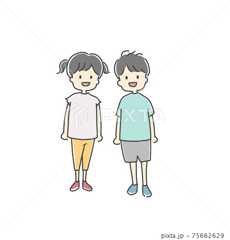 私服の小学生の全身イラストのイラスト素材