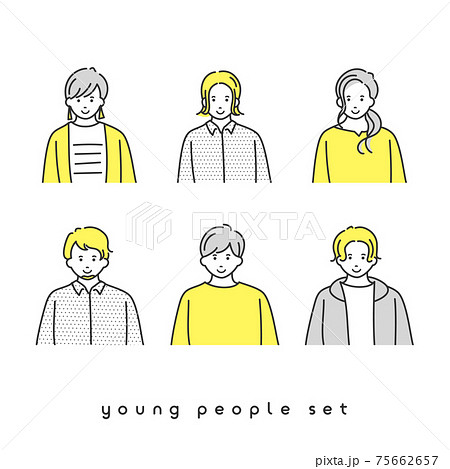 若い男女6人の正面イラストセットのイラスト素材