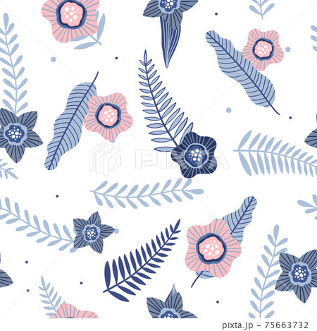 Seamless pattern with flowers and leaves. Creative floral texture. Great for fabric, textile Vector Illustration 75663732