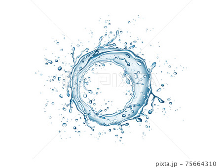 Blue circle water splash and drops isolated on white  background. 75664310