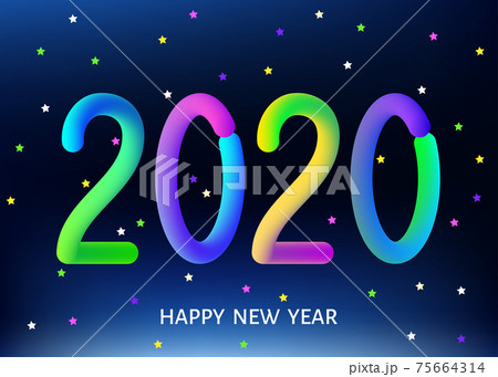 2020 happy New Year blue background with multicolored gradient number. 75664314