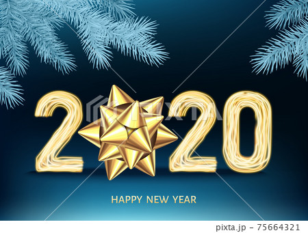 2020 happy New Year blue background with golden neon number. 75664321