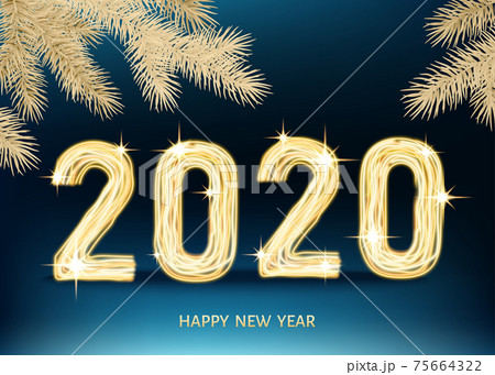 2020 happy New Year blue background with golden neon number. 2020 happy New Year blue background with golden neon number. 75664322