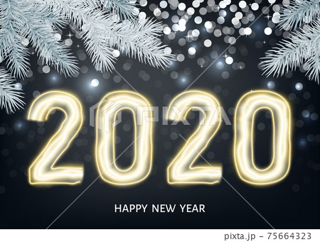 2020 happy New Year black background with golden neon number. 2020 happy New Year black background with golden neon number. 75664323
