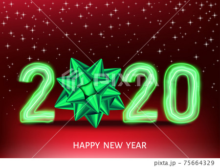 2020 happy New Year black background with golden neon number. 75664329
