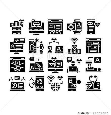 Telemedicine Treatment Glyph Set Vector Illustration flat Telemedicine Treatment Glyph Set Vector Illustration flat 75665687