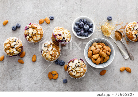 Almond blueberry muffins cupcakes dessert 75665807