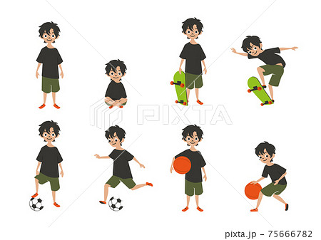 イラスト素材 スポーツをする男の子 スケートボード バスケ サッカーのイラスト素材