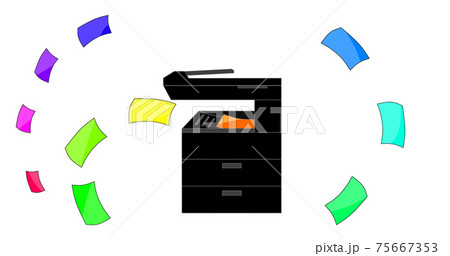 黒色のコピー機と色紙のイラスト素材