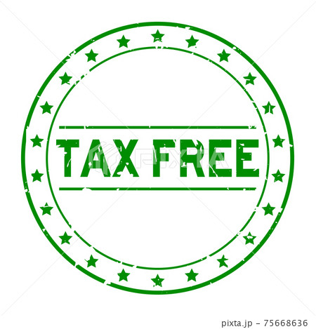Grunge green tax free word with star icon round rubber seal stamp on white background 75668636