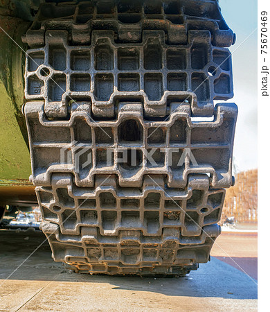 Crawlers of vintage military tank. Military equipment. 75670469
