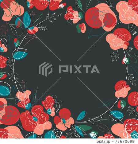 Red poppy floral square frame 75670699